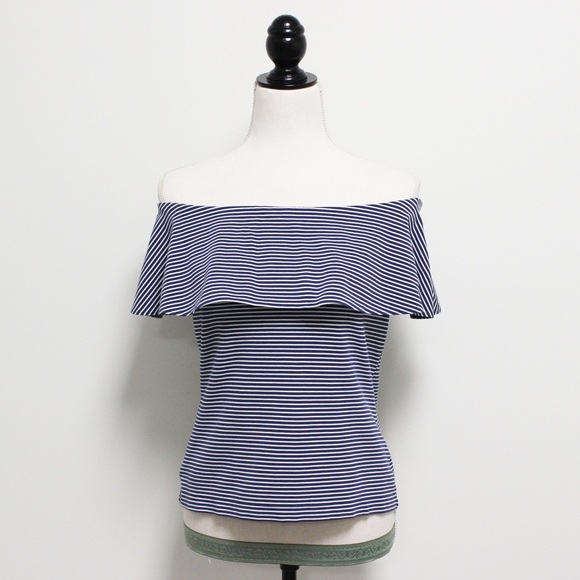 Ann Taylor Tops - EUC Ann Taylor Blue White Stripe Off The shoulder